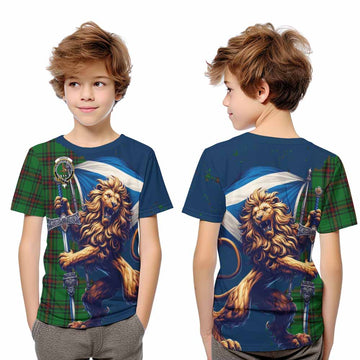 Orrock Tartan Family Crest Kid T-Shirt with Scottish Majestic Lion