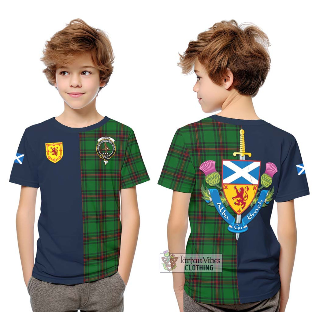 Tartan Vibes Clothing Orrock Tartan Kid T-Shirt with Scottish Lion Royal Arm Half Style