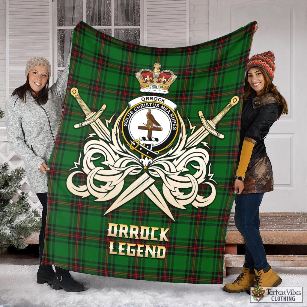 Tartan Vibes Clothing Orrock Tartan Blanket with Clan Crest and the Golden Sword of Courageous Legacy