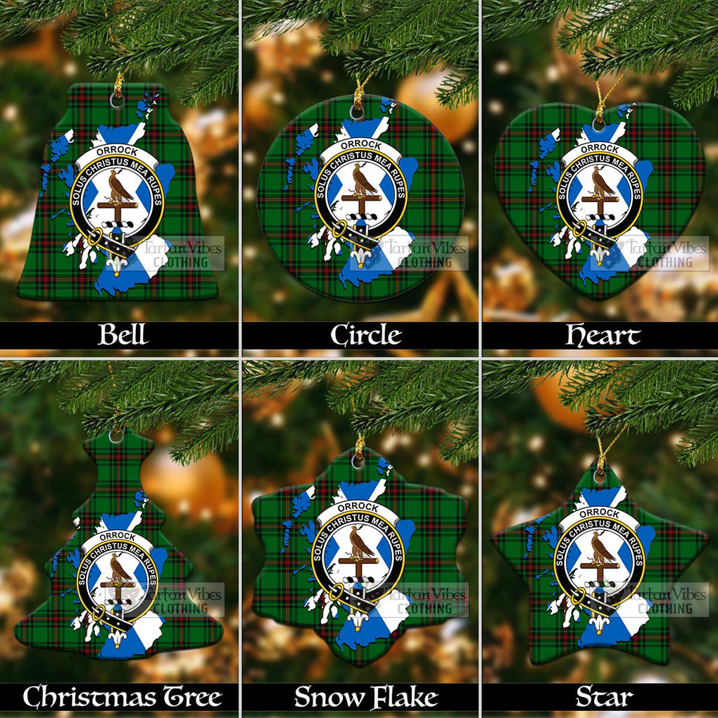 Tartan Vibes Clothing Orrock Tartan Christmas Ornament with Family Crest and Scotland Map