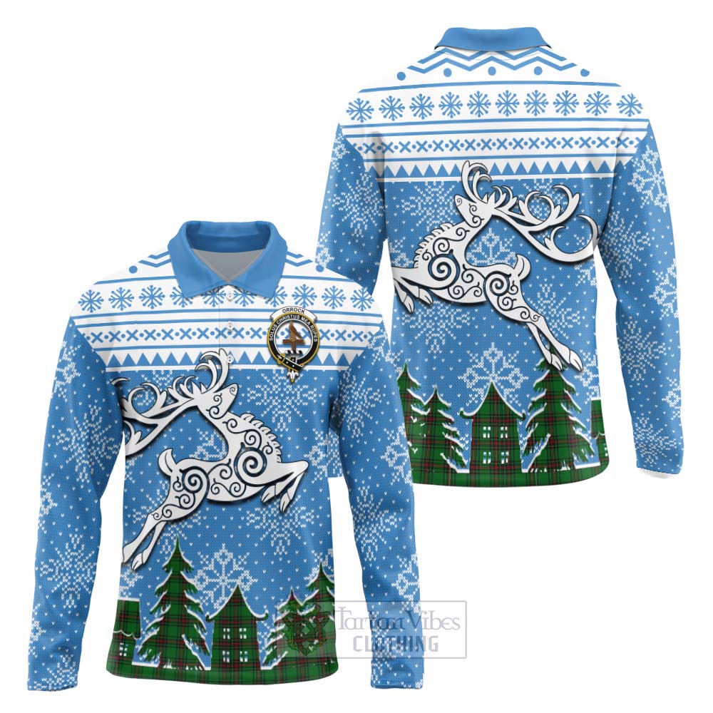 Tartan Vibes Clothing Orrock Clan Christmas Long Sleeve Polo Shirt Celtic Reindeer Style