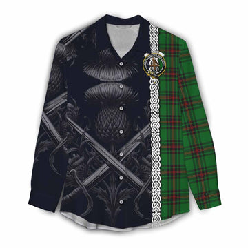 Orrock Tartan Women's Casual Shirt with Family Crest Cross Sword Thistle Celtic Vibes