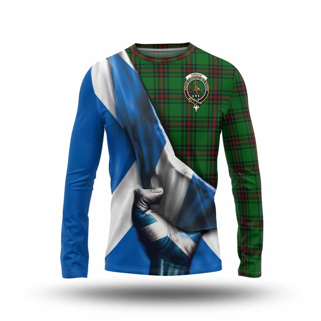 Tartan Vibes Clothing Orrock Tartan Long Sleeve T-Shirt with Family Crest Scotland Patriotic Style