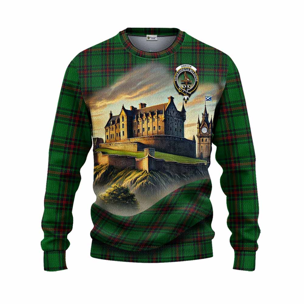 Orrock Tartan Family Crest Knitted Sweater with Scottish Ancient Castle Style Unisex - Tartan Vibes Clothing