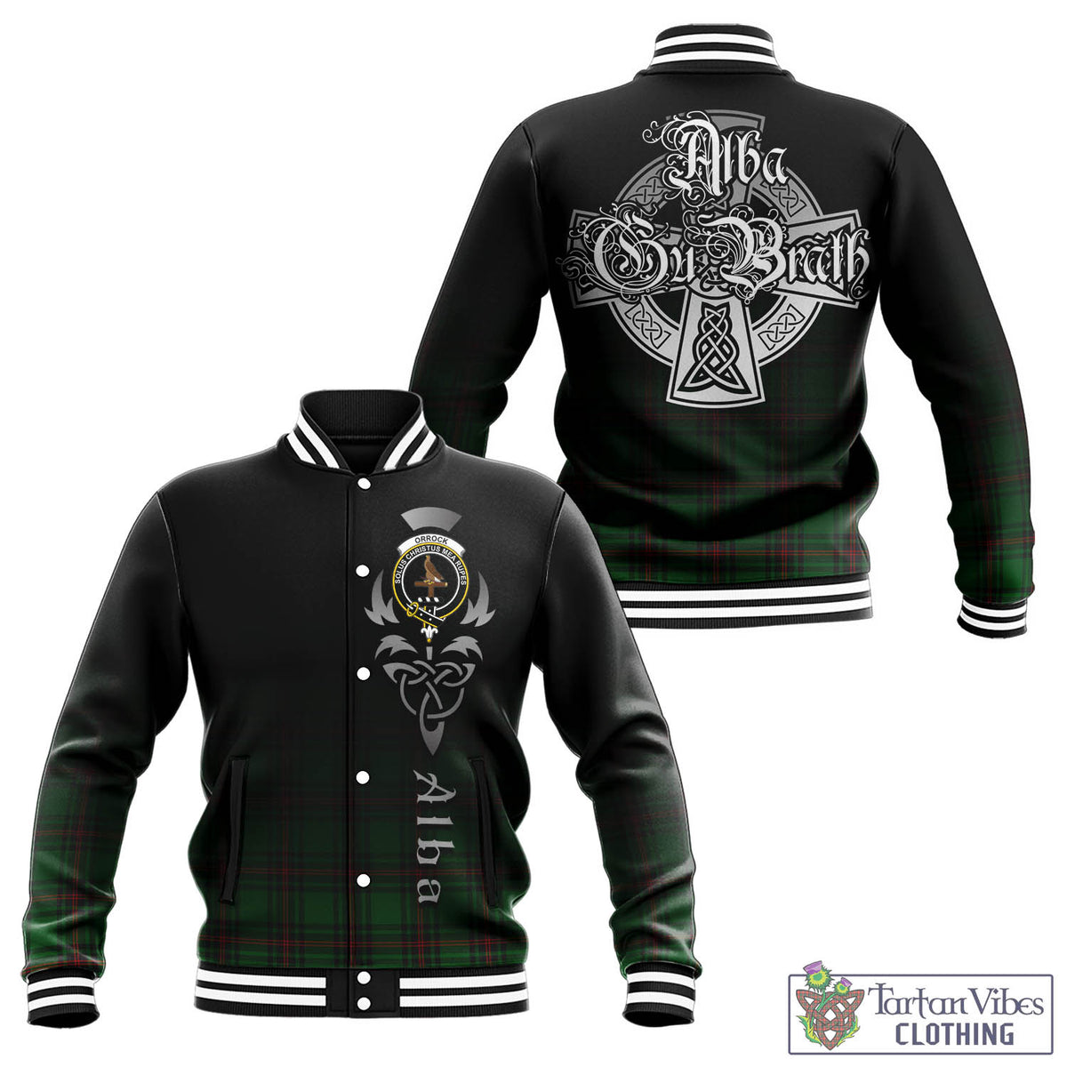 Orrock Tartan Baseball Jacket Featuring Alba Gu Brath Family Crest Celtic Inspired - Tartan Vibes Clothing