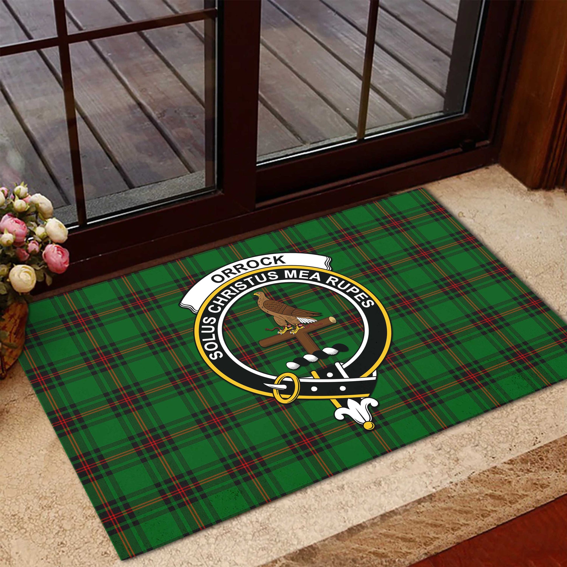 Orrock Tartan Door Mat with Family Crest - Tartanvibesclothing