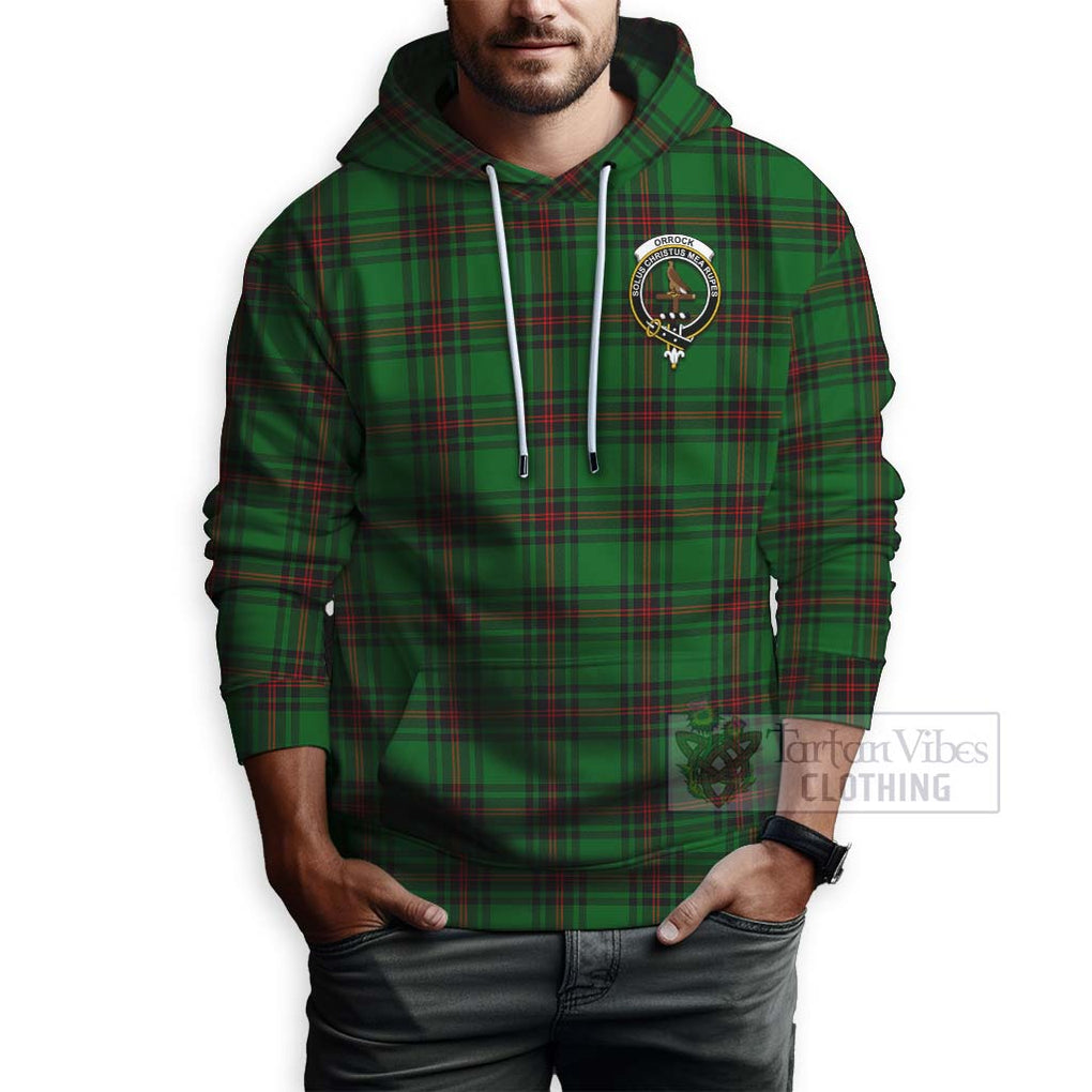 Tartan Vibes Clothing Orrock Tartan Hoodie with Family Crest and Bearded Skull Holding Bottles of Whiskey