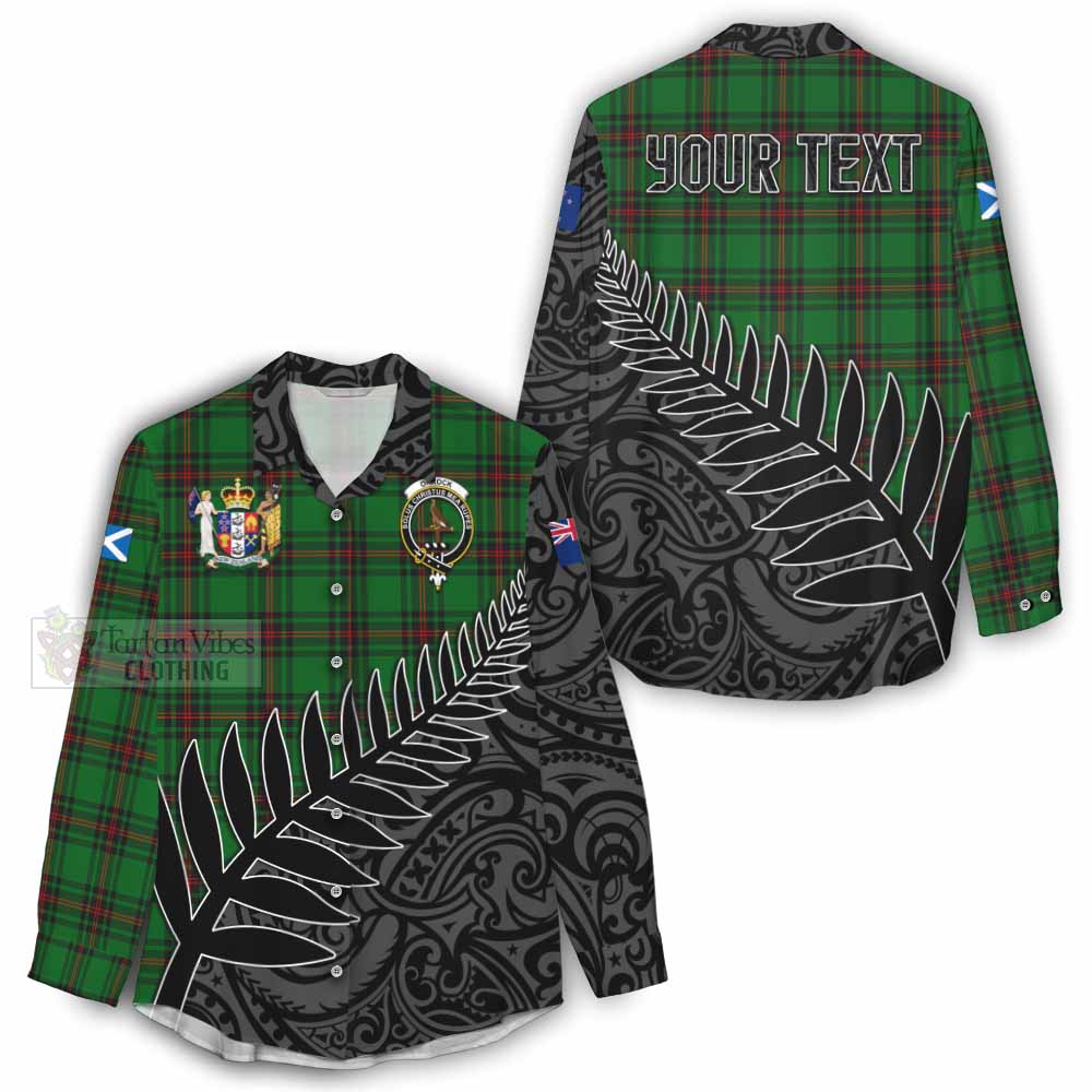 Tartan Vibes Clothing Orrock Crest Tartan Women's Casual Shirt with New Zealand Silver Fern Half Style