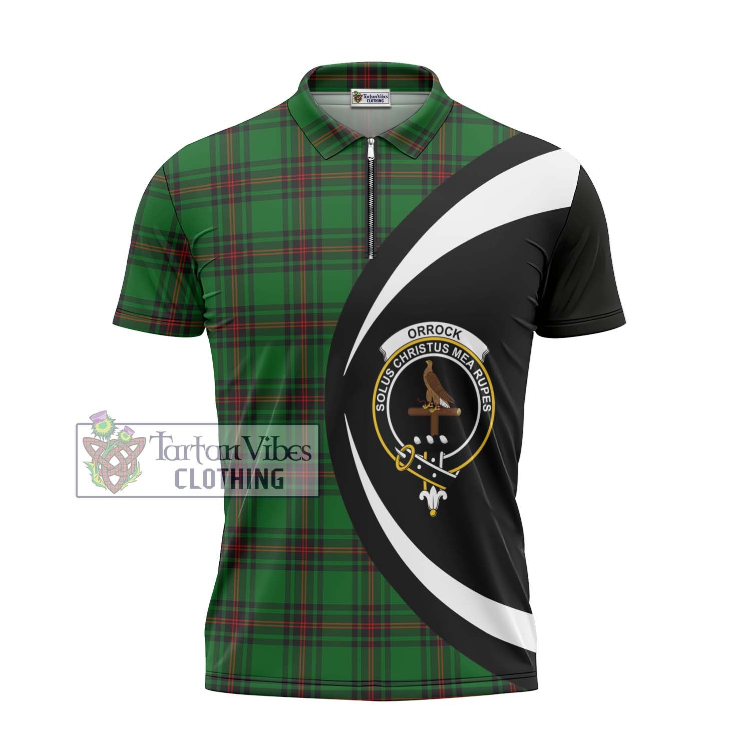 Tartan Vibes Clothing Orrock Tartan Zipper Polo Shirt with Family Crest Circle Style