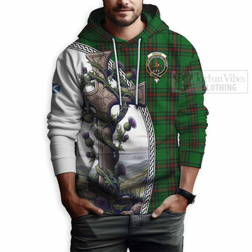 Orrock Tartan Hoodie with Family Crest and St. Andrew's Cross Accented by Thistle Vines