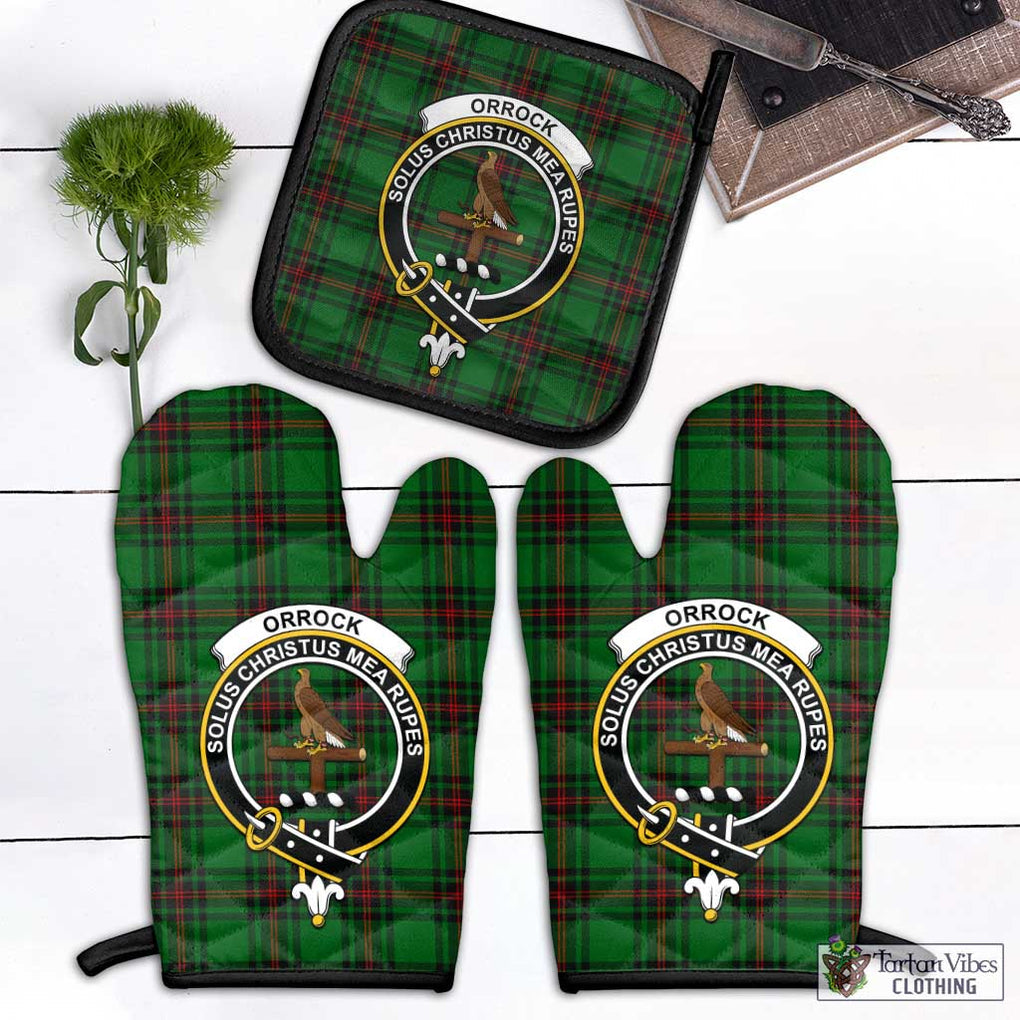 Orrock Tartan Combo Oven Mitt & Pot-Holder with Family Crest Combo 1 Oven Mitt & 1 Pot-Holder Black - Tartan Vibes Clothing