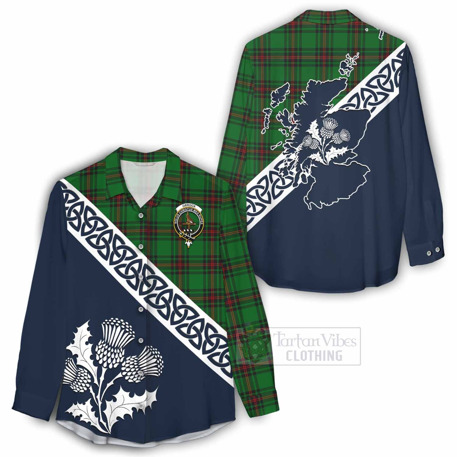 Tartan Vibes Clothing Orrock Tartan Women's Casual Shirt Featuring Thistle and Scotland Map