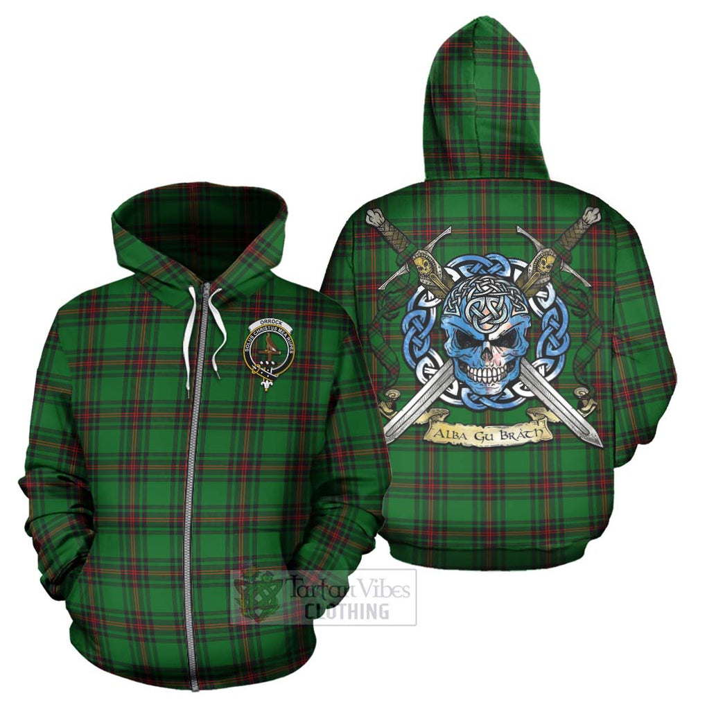 Tartan Vibes Clothing Orrock Tartan Hoodie with Family Crest Celtic Skull Style