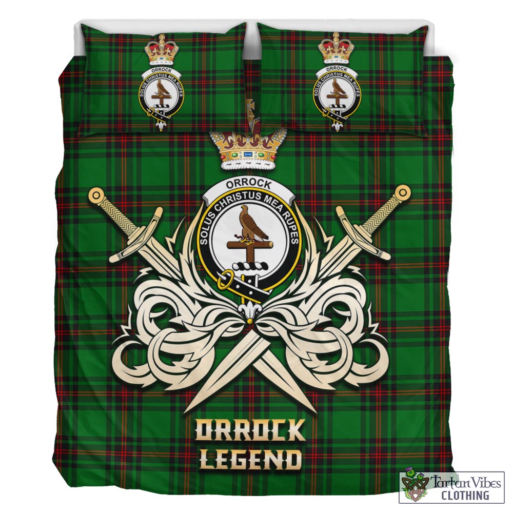 Tartan Vibes Clothing Orrock Tartan Bedding Set with Clan Crest and the Golden Sword of Courageous Legacy