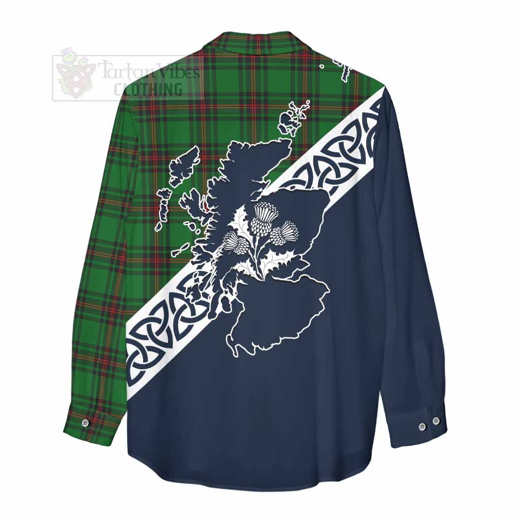 Tartan Vibes Clothing Orrock Tartan Women's Casual Shirt Featuring Thistle and Scotland Map