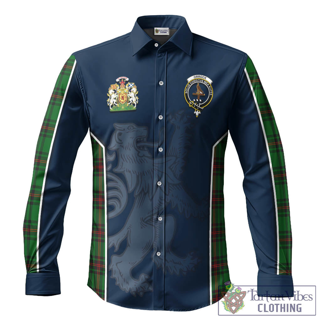 Orrock Tartan Long Sleeve Button Up Shirt with Family Crest and Lion Rampant Vibes Sport Style