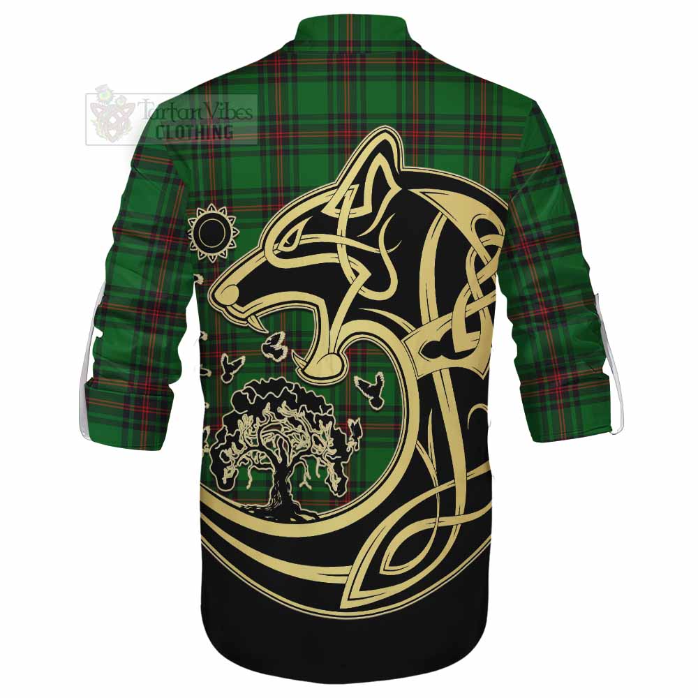 Tartan Vibes Clothing Orrock Tartan Ghillie Kilt Shirt with Family Crest Celtic Wolf Style