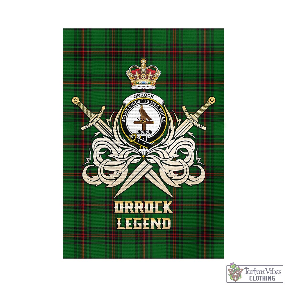 Tartan Vibes Clothing Orrock Tartan Flag with Clan Crest and the Golden Sword of Courageous Legacy