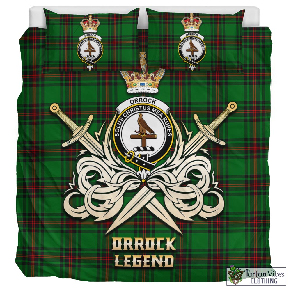 Tartan Vibes Clothing Orrock Tartan Bedding Set with Clan Crest and the Golden Sword of Courageous Legacy