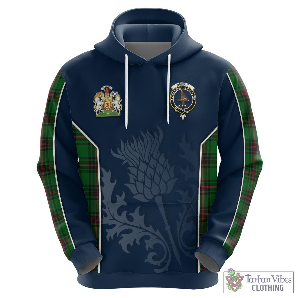 Tartan Vibes Clothing Orrock Tartan Hoodie with Family Crest and Scottish Thistle Vibes Sport Style