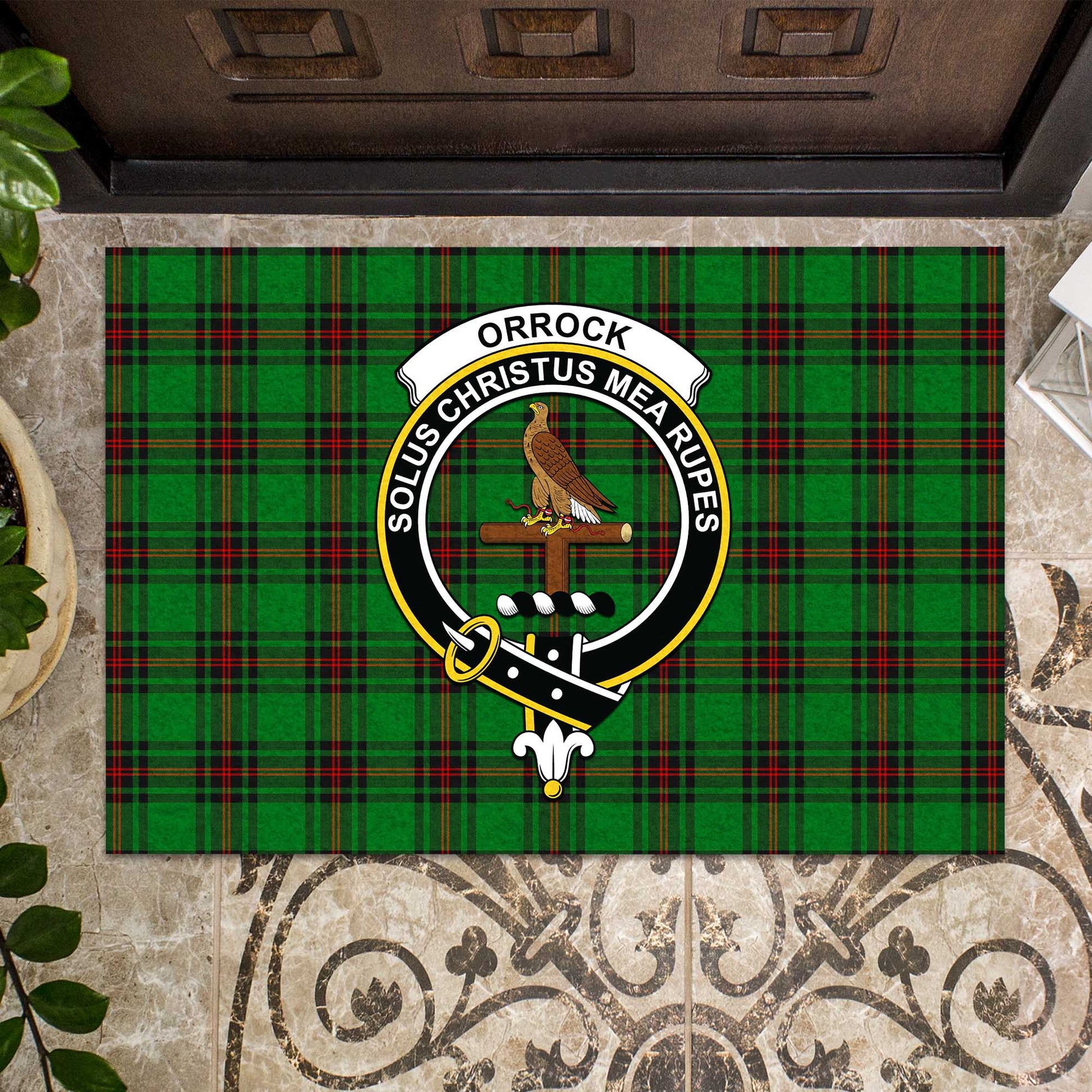 Orrock Tartan Door Mat with Family Crest - Tartanvibesclothing