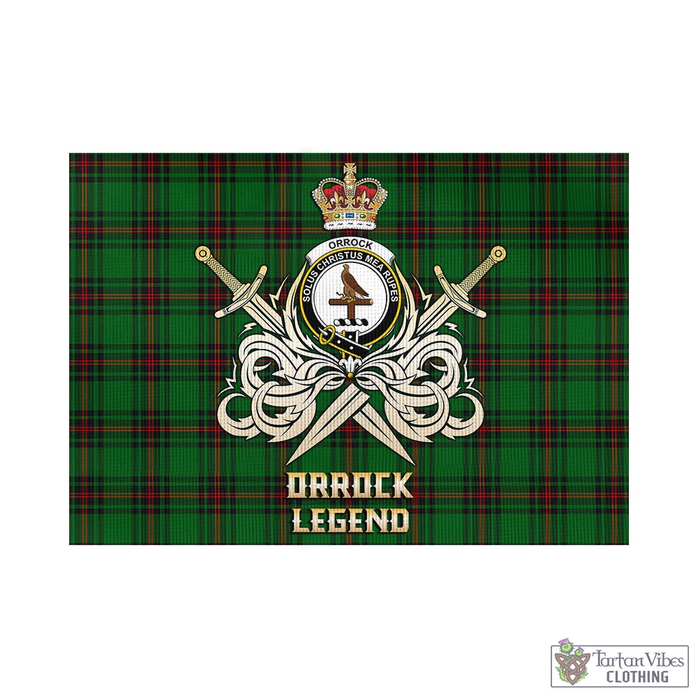 Tartan Vibes Clothing Orrock Tartan Flag with Clan Crest and the Golden Sword of Courageous Legacy