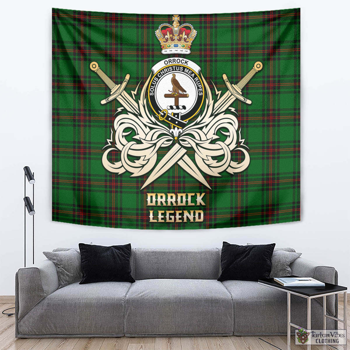 Tartan Vibes Clothing Orrock Tartan Tapestry with Clan Crest and the Golden Sword of Courageous Legacy