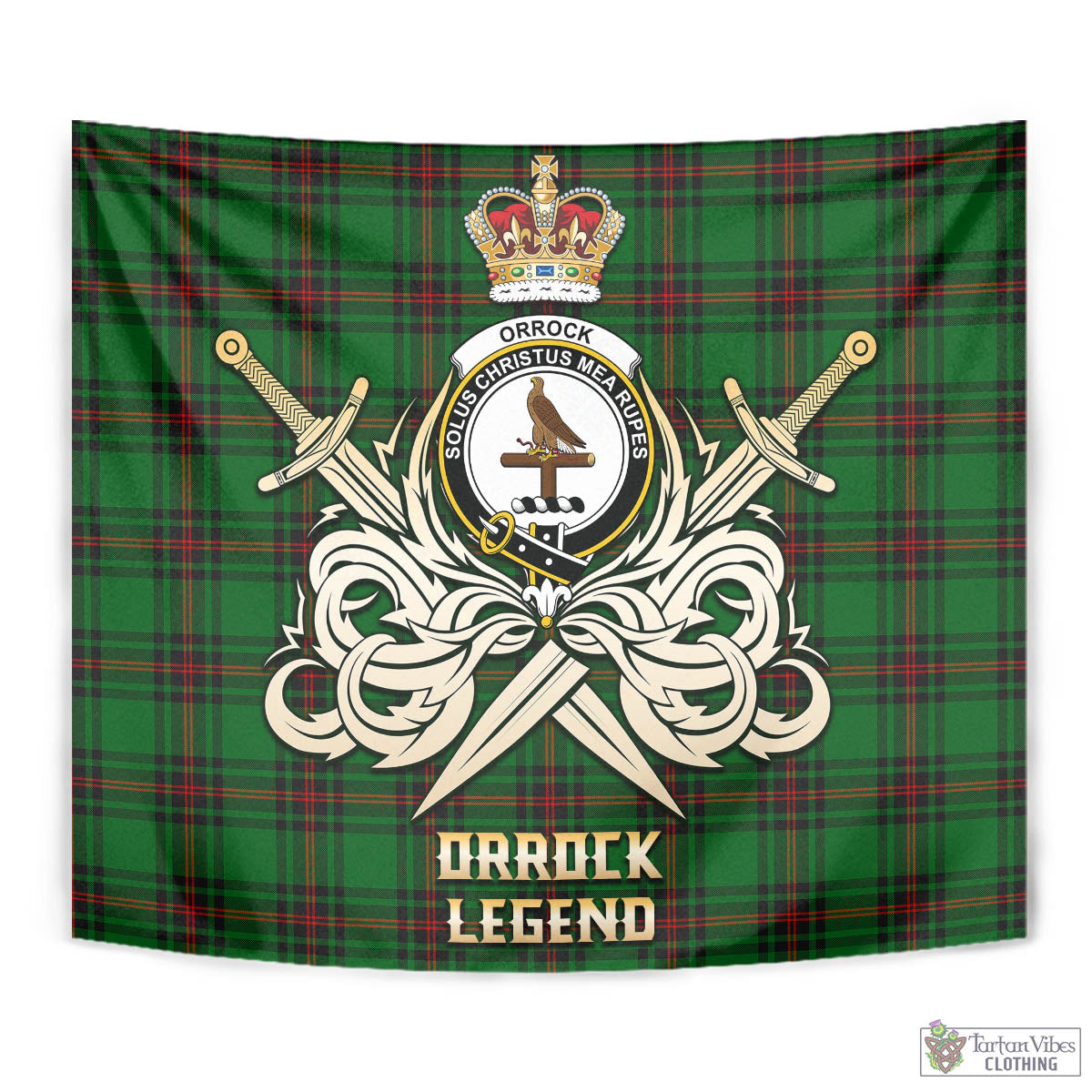 Tartan Vibes Clothing Orrock Tartan Tapestry with Clan Crest and the Golden Sword of Courageous Legacy