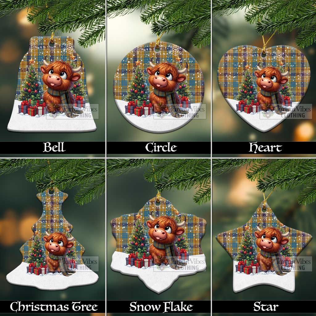 Tartan Vibes Clothing Ottawa Canada Tartan Christmas Ceramic Ornament with Adorable Highland Coo