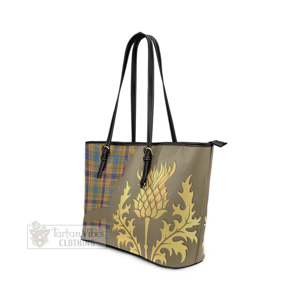 Ottawa Canada Tartan Leather Tote Bag Gold Thistle Style - Tartan Vibes Clothing