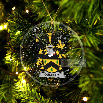 Ouseley Irish Clan Christmas Glass Ornament with Coat of Arms Transparent Glass Circle - 2D-tartanvibesclothing