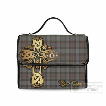Outlander Tartan Waterproof Canvas Bag Golden Thistle Celtic Cross Style Black Leather Strap One Size 10.5*20*27cm - Tartan Vibes Clothing