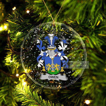Owen Irish Clan Christmas Glass Ornament with Coat of Arms Transparent Glass Circle - 2D-tartanvibesclothing