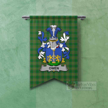 Owen Irish Clan Tartan Gonfalon, Tartan Banner with Coat of Arms Fishtail - Tartan Vibes Clothing