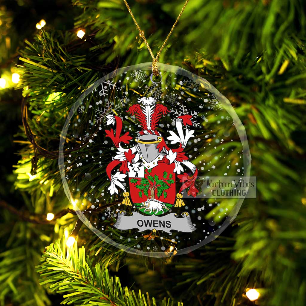 Owens Irish Clan Christmas Glass Ornament with Coat of Arms Transparent Glass Circle - 2D-tartanvibesclothing