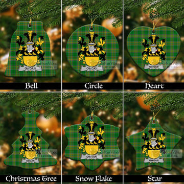 Owgan Irish Clan Tartan Christmas Ceramic Ornament with Coat of Arms