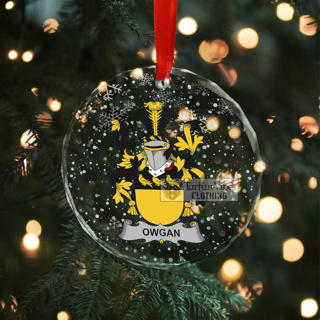 Tartan Vibes Clothing Owgan Irish Clan Christmas Glass Ornament with Coat of Arms