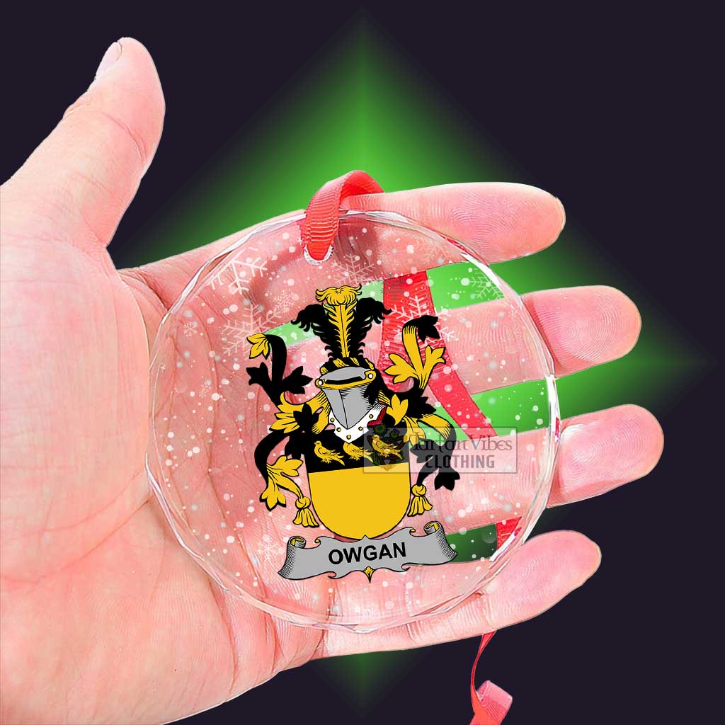 Tartan Vibes Clothing Owgan Irish Clan Christmas Glass Ornament with Coat of Arms