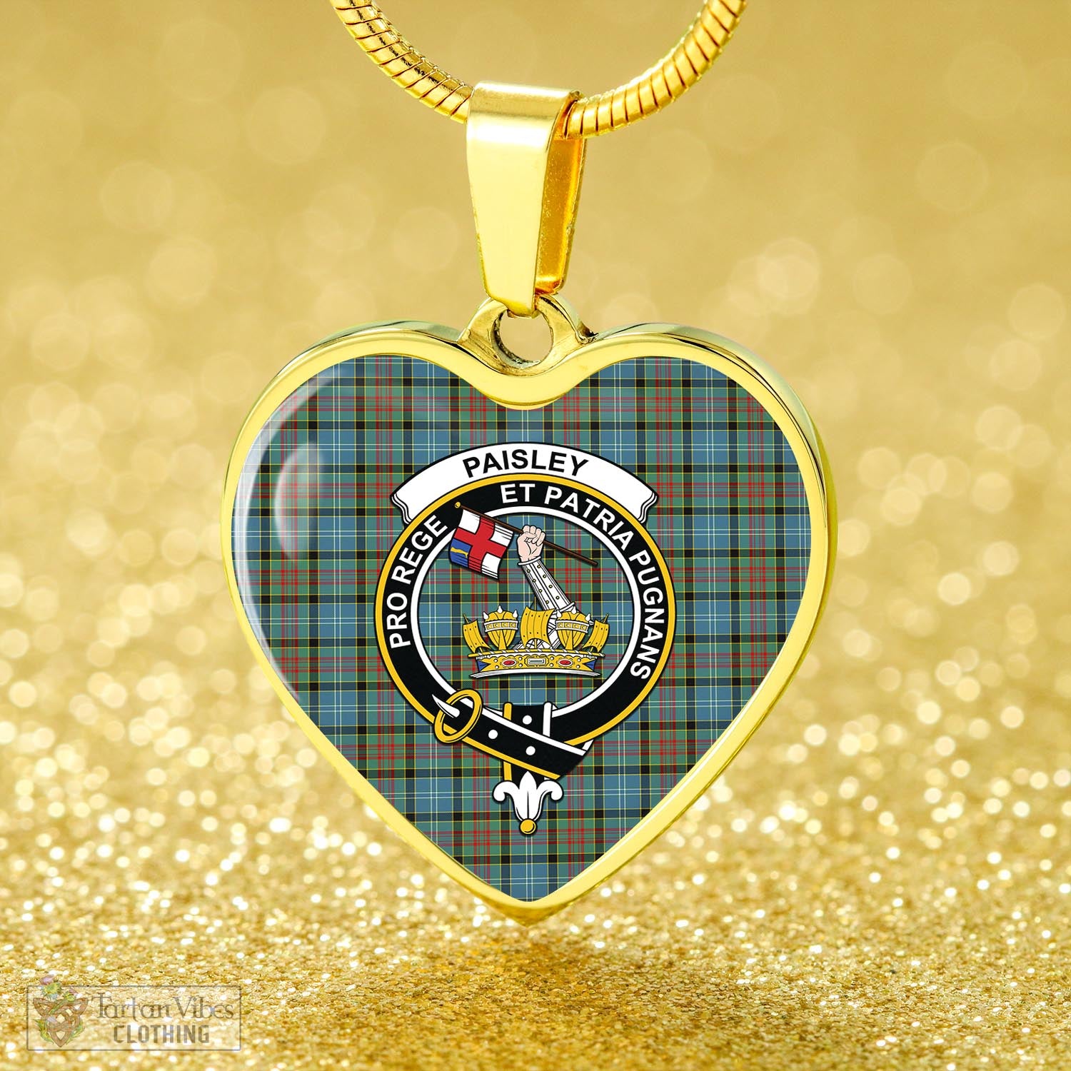 Tartan Vibes Clothing Paisley Tartan Heart Necklace with Family Crest