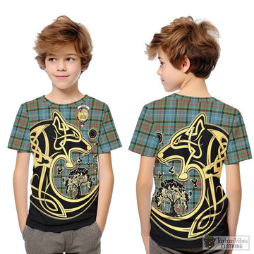 Paisley Tartan Kid T-Shirt with Family Crest Celtic Wolf Style