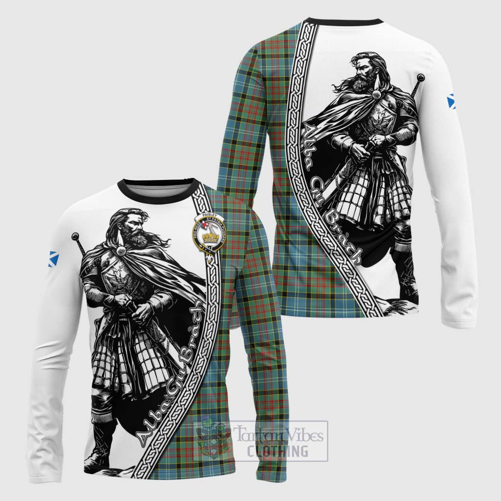 Tartan Vibes Clothing Paisley Tartan Clan Crest Long Sleeve T-Shirt with Highlander Warrior Celtic Style