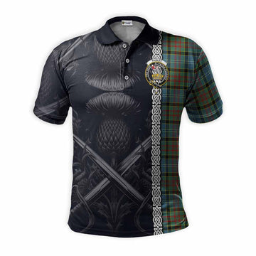 Paisley Tartan Polo Shirt with Family Crest Cross Sword Thistle Celtic Vibes