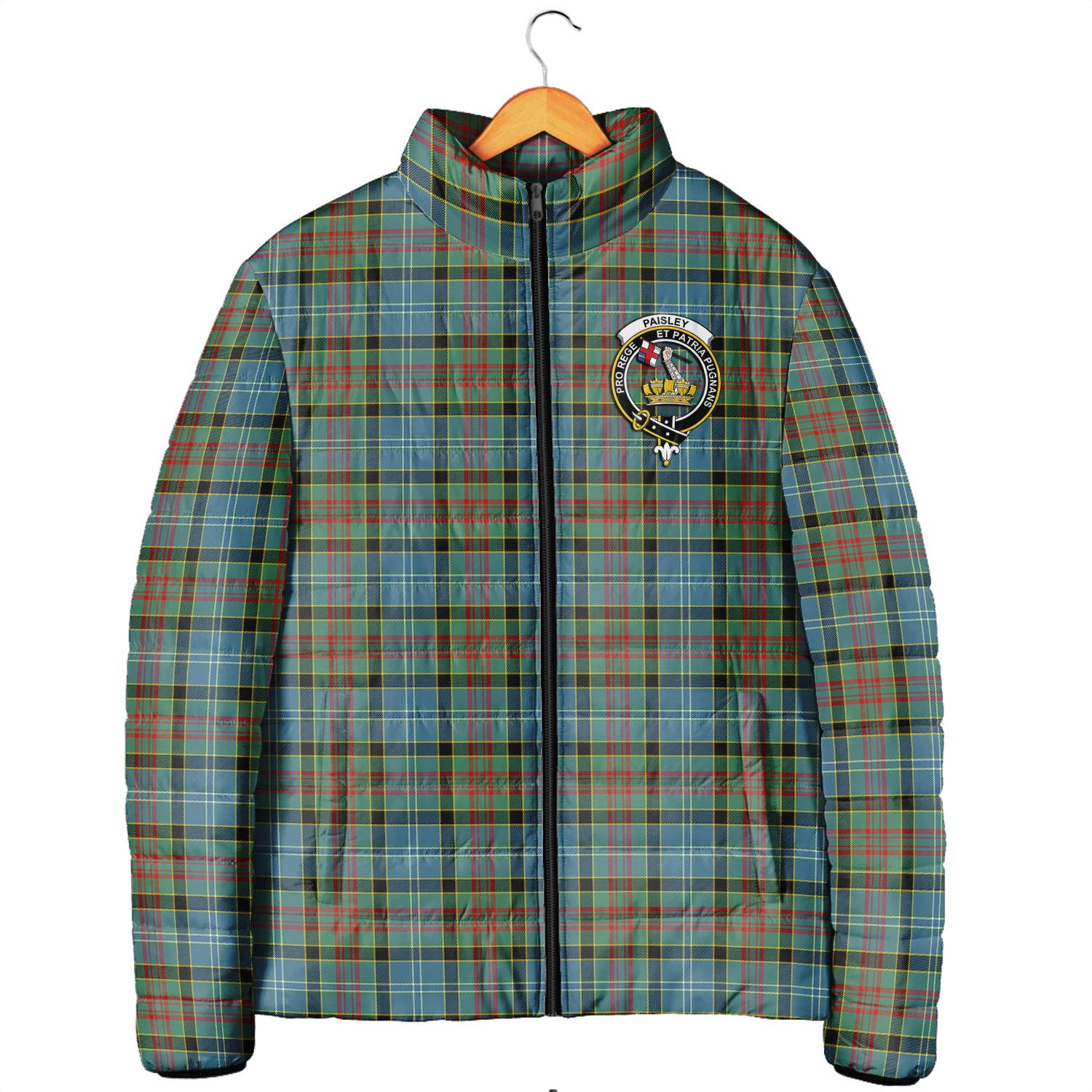 Paisley Tartan Padded Jacket with Family Crest - Tartanvibesclothing