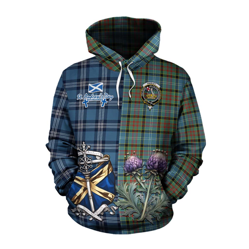 Tartan Vibes Clothing Paisley Tartan Cotton Hoodie Happy St. Andrew's Day Half Tartan Style