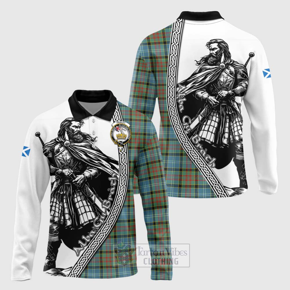 Tartan Vibes Clothing Paisley Tartan Clan Crest Long Sleeve Polo Shirt with Highlander Warrior Celtic Style