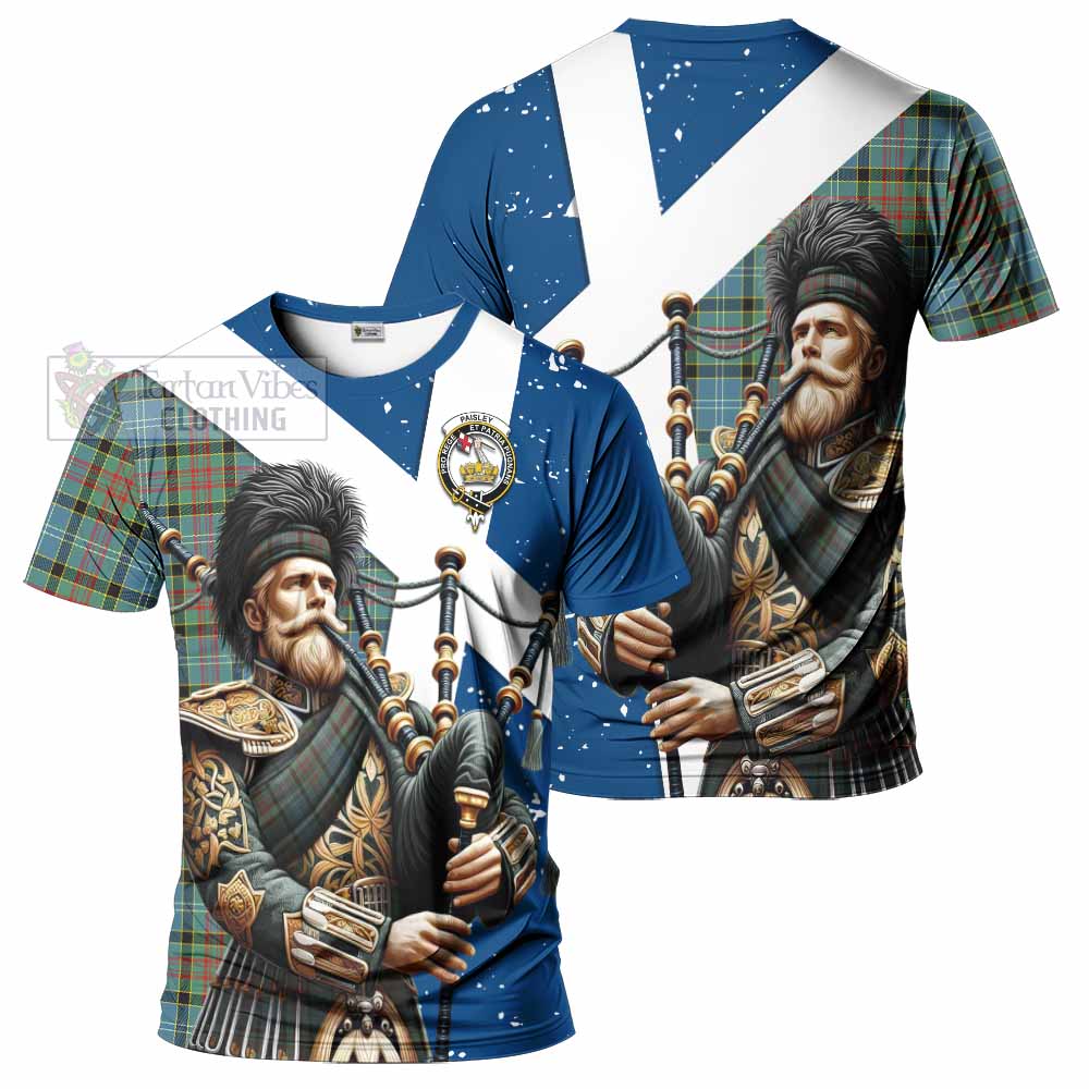 Tartan Vibes Clothing Paisley Tartan T-Shirt with Family Crest Scottish Bagpiper Vibes