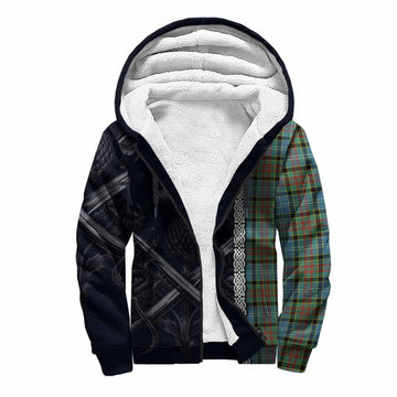 Paisley Tartan Sherpa Hoodie with Family Crest Cross Sword Thistle Celtic Vibes