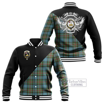 Paisley Tartan Baseball Jacket with Family Crest and Military Logo Style