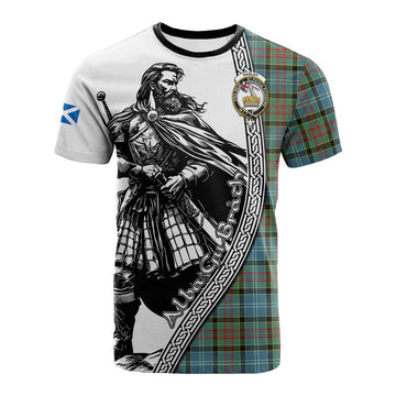 Paisley Tartan Clan Crest Cotton T-shirt with Highlander Warrior Celtic Style