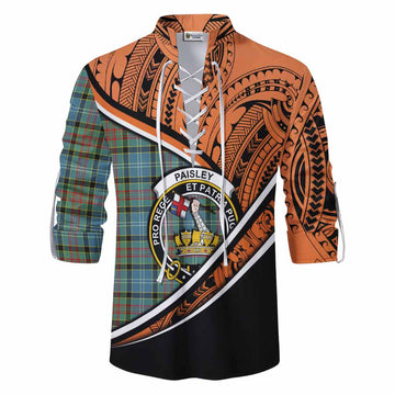 Paisley Crest Tartan Ghillie Kilt Shirt with Polynesian Vibes Style - Orange Version